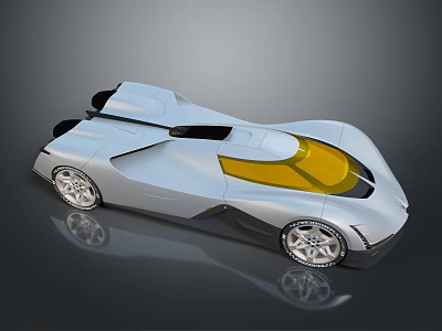 Sleek Silver Futuristic Sports Car With Yellow Windshield And Modern Wheels 3d model