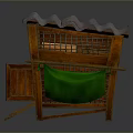Chicken Coop Featuring Wooden Frame Corrugated Metal Roof Green Cloth And Side Door