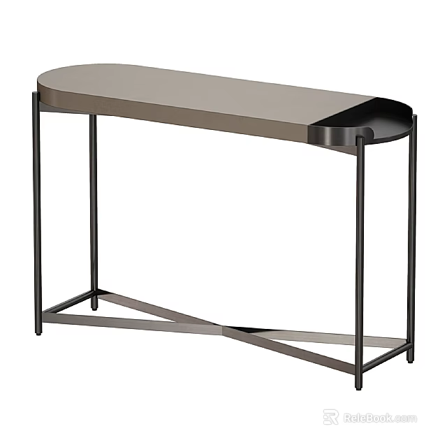 Modern Reception Desk With Sleek Metal Frame And Smooth Oval Tabletop Design 3d model 