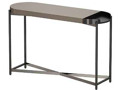 Modern Reception Desk With Sleek Metal Frame And Smooth Oval Tabletop Design 3d model