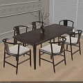 Classic Wooden Dining Table and Chairs Set With Vase Plants White Walls Blinds