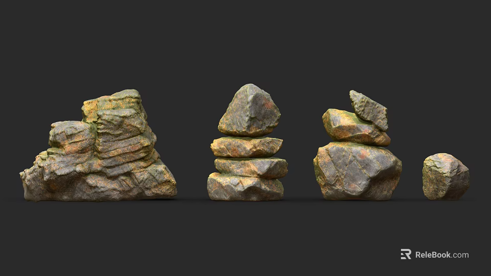 Natural Stacked Rock Decorative Stones With Layered Arrangement For Interior 3d model 
