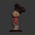 Cartoon Chef Figurine With Tall Hat Big Mustache Red Body And Base