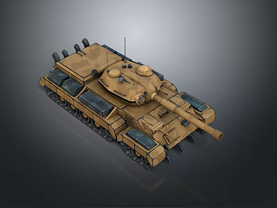 Brown Armored Military Vehicle Tank With Detailed Cannon Tracks And 3D Render 3d model