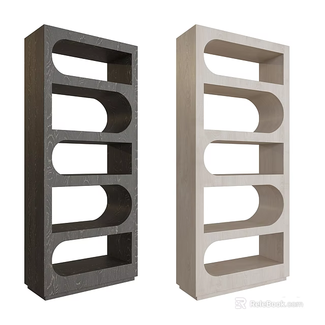 Modern Wooden Shelving Units With Open Arched Compartments In Dark And Light Tones 3d model 