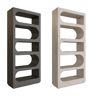 Modern Wooden Shelving Units With Open Arched Compartments In Dark And Light Tones 3d model