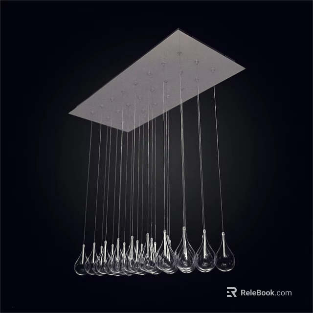 Modern Transparent Teardrop Shaped Chandelier Hanging From Ceiling With Pendant Lights 3d model 