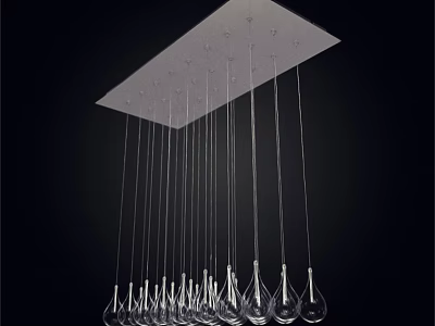 Modern Transparent Teardrop Shaped Chandelier Hanging From Ceiling With Pendant Lights 3d model