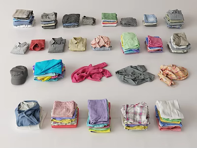 Neatly Folded Assorted Colored Clothes In Different Styles And Patterns 3d model