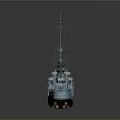 3D Model of Blue Warship Water Vehicle With Turret Mast and Detailed Structure