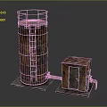 Old Rusty Industrial Metal Tank With Ladder And Connected Control Box
