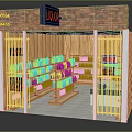 Liquor Store With Brick Facade Neon Sign Metal Gates And Shelves Of Bottles
