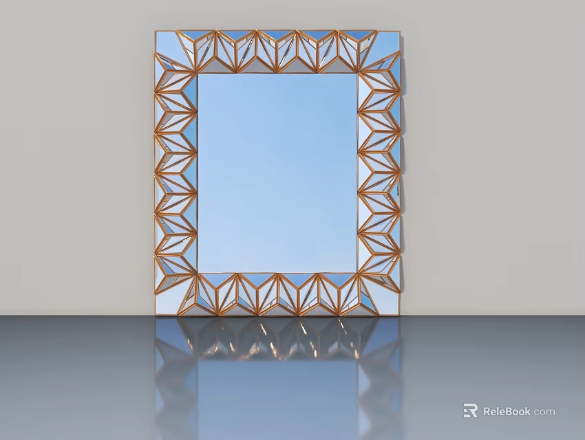 Elegant Modern Kitchen Hinged Door With Geometric Metal Frame And Mirror Design 3d model 
