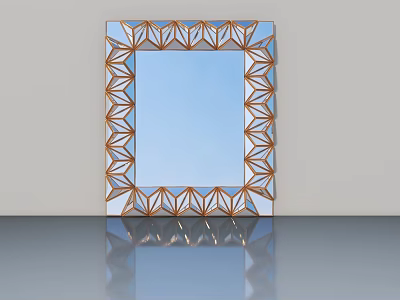 Elegant Modern Kitchen Hinged Door With Geometric Metal Frame And Mirror Design 3d model