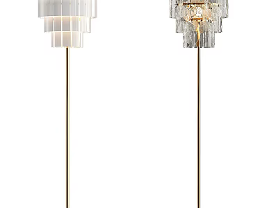 Modern Floor Lamps With Layered White Shades And Transparent Crystal Gold Pole Designs 3d model
