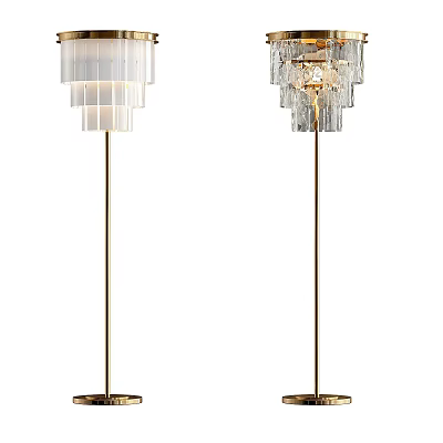 Modern Floor Lamps With Layered White Shades And Transparent Crystal Gold Pole Designs 3d model