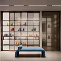 Modern Wine Cellar Interior With Multiple Wine Racks Blue Bench And Stored Wine Bottles