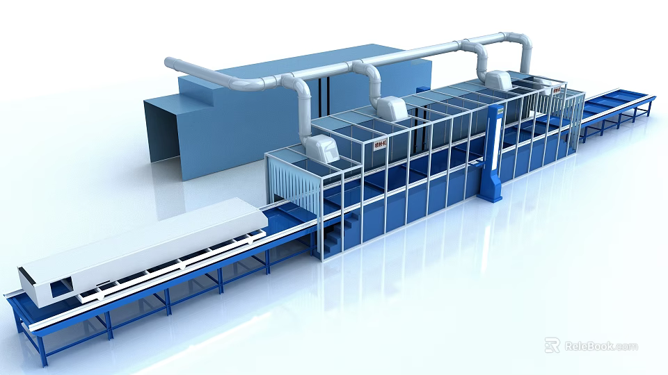 Modern Industrial Processing Equipment With Conveyor Belt And Pipeline System 3d model
