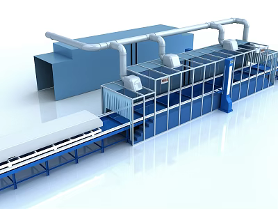 Modern Industrial Processing Equipment With Conveyor Belt And Pipeline System 3d model