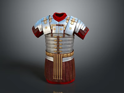Roman Soldier Armor With Silver Chest Plate Red Lining And Golden Decorations 3d model