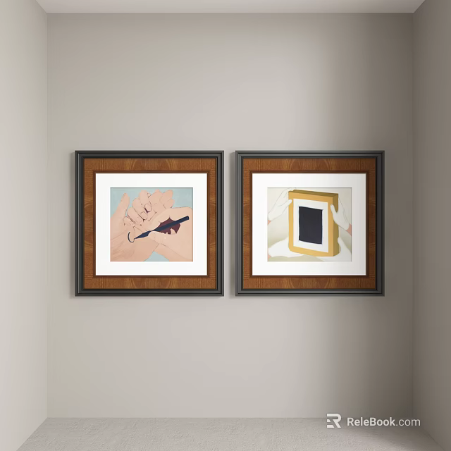 Abstract Paintings Framed Hanging On Wall With Hands Holding Pen And Picture Frame 3d model 