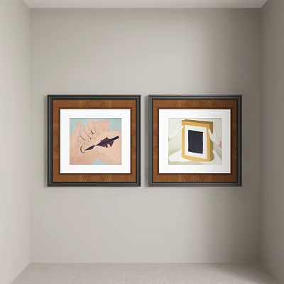 Abstract Paintings Framed Hanging On Wall With Hands Holding Pen And Picture Frame 3d model