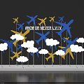 Vibrant Photo Taking Spot NOW OR NEVER LVIV With Blue Yellow Airplanes And White Clouds