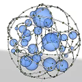 Modern Spherical Art Installation With Metal Framework And Blue Spheres