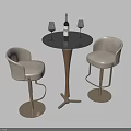 Light Padded Bar Stools With Metal Frame And Wine Bottle Glasses On Round Bar Table