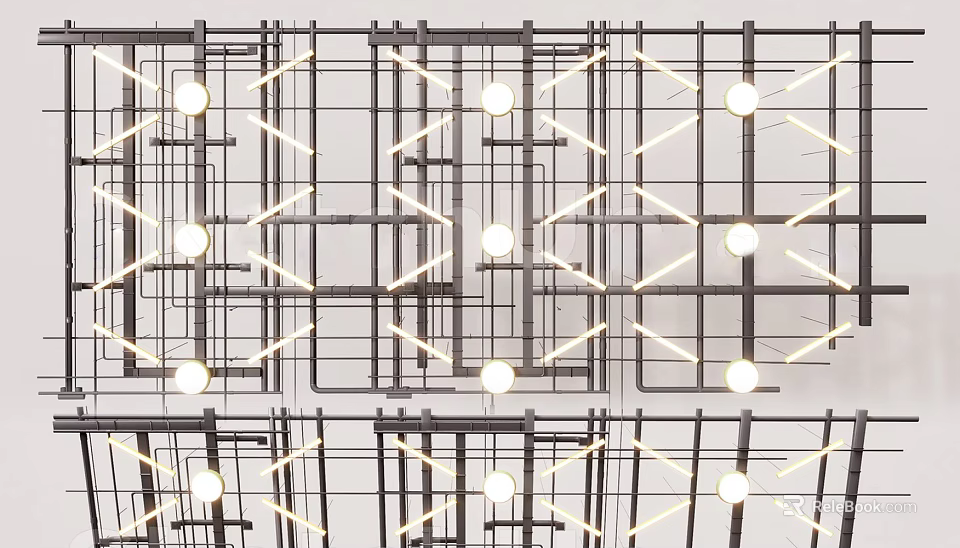 Modern Ceiling Design With Geometric Frame Structure And Uniformly Arranged Recessed Lighting 3d model
