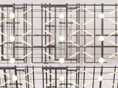 Modern Ceiling Design With Geometric Frame Structure And Uniformly Arranged Recessed Lighting 3d model