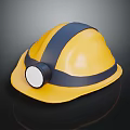 Yellow Safety Helmet With Black Strap And Front Headlamp For Protection Gear