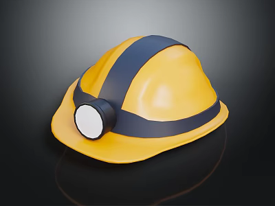 Yellow Safety Helmet With Black Strap And Front Headlamp For Protection Gear 3d model