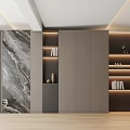 Elegant Modern TV Wall Design With Marble Texture Wooden Cabinets And Strip Lighting