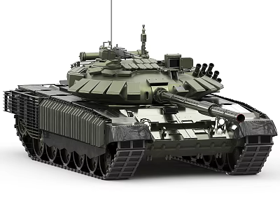 Detailed Modern Military Tank With Green Camouflage Turret Cannon And Tracks 3d model