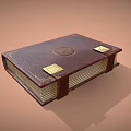 Crimson Leather Box With Golden Emblem Metal Clasps And Gold Trim On Beige Background