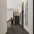 Modern Elevator Hallway Interior Design With White Wall Panels Gray Floor And Elevator Doors 3d model