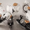 Vintage Scooter Motorcycles In White And Black With Multiple Display Views