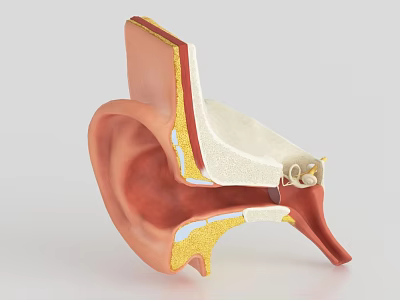 Human Ear Anatomical Model Displaying Detailed Internal Structure Layers And Anatomical Parts 3d model