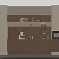 Modern Kitchen Wooden Sideboard With Shelves Coffee Machine Fruits And Plant