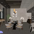 Elegant Modern Restaurant Interior With Open Layout Dining Tables Chairs Pendant Lights And Green Plants