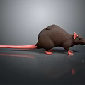 3D Model of Brown Rat With Pink Tail Ears Paws on Dark Background With Reflection