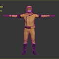 Yellow Protective Suit With Blue Cuffs Helmet Visor And Brown Belt Design