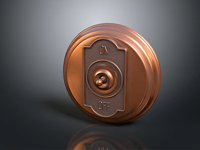 Copper Colored Circular Computer Switch With ON OFF Labels And Control Knob 3d model