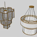 Modern Chandeliers Featuring Layered Golden Frame And Circular White Shade With Black Ropes