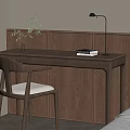 Cozy Home Office With Wooden Desk Chair Lamp Books Plant And Wall Panel