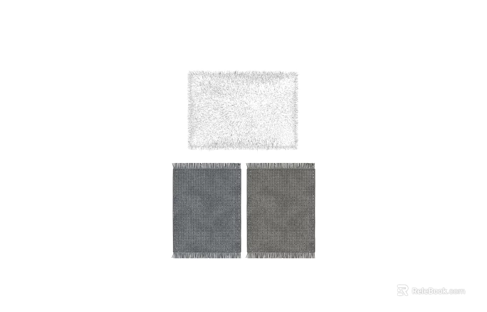 Square Rugs in White Light and Dark Gray with Soft Plush Texture and Fringed Edges 3d model 
