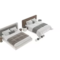 Modern Minimalist Double Bed With Light And Brown Headboard Pillows And Side Stool 3d model