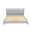 Double Bed With Gray Upholstered Headboard Wooden Slats And Black Legs