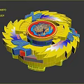 Yellow Spinning Battle Top Weapon With Blue Red Accents And Burning Dragon Design